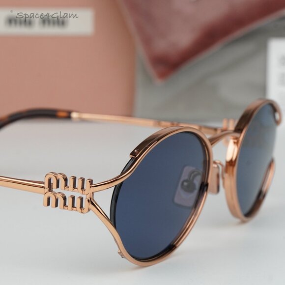 Miu Miu Women Sunglasses Pale Gold Dark Blue Oval MU52YS ZVF1V1 BRAND NEW main image 11